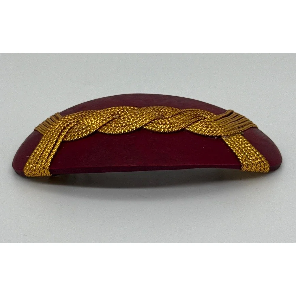Vintage 80s 90s Burgundy Red Gold Braided Rope Oval Hair Barrette French Clip‎